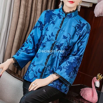 2022 vintage din satin bluza dantela stil chinezesc cheongsam topuri femeie din china clasică qipao tricou stil chinezesc broderie ceai de sus