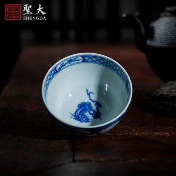 Albastru și alb găleată pastel pictat trei prieteni de anul nou inima de pui cana manual Jingdezhen set de ceai
