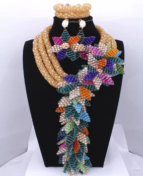 Aur Și Păun Verde pentru Femei de Moda turcească Dubai Set de Bijuterii Colorate Flori de Cristal Margele Declarație Costum Colier Set