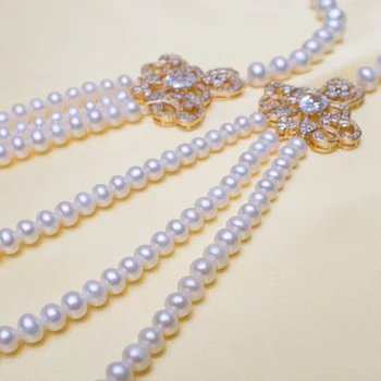 Autentic Colier de Perle Cu Multistrand Handmade, de Artizanat Colier de Perle Lungime Interioara 75 cm Alb Puternic Luciu Perla Cadouri