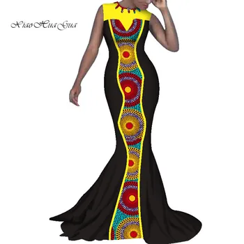 Bazin Riche Sexy Bodycon Rochie de Femei din Africa de Îmbrăcăminte New African Print Mozaic Lunga, Sirena, Rochii pentru Femei Partid WY322