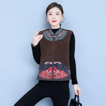 Broderie Cereale Fleece Adaugă Vesta Din Bumbac Pentru Femei Stil Chinezesc Tang Costum Etnic Harajuku Gilet Topuri Tradiționale Vesta De Epocă