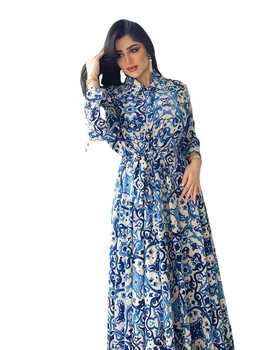 Caftan marocan Abaya Dubai arabă Musulmană Rochie Turcia Abayas pentru Femei 2021 Oman Orientul Mijlociu, Islam africa de Haine Albastru Jalabiya