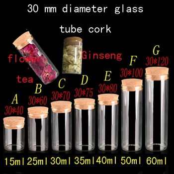 Capacitate 30ml(30*70mm) 100buc/lot tub Transparent de etanșare sticlă de jurăminte,lass sticle cu dopuri pentru flacoane de sticlă cu dop de plută