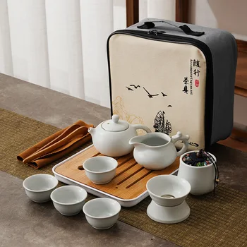 Călătorie Kungfu Set de Ceai cu Ridicata de Înaltă calitate Ceramica-O Oală de Patru Cesti de Afaceri Cadouri Pentru Client Designer Chinez Verde Teaware