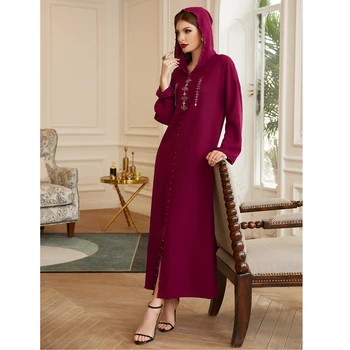 Dubai Lux Abayas Femeile Musulmane Rochie Lunga Diamante Turc, Marocan Caftan Arabe Maxi Halat Orientul Mijlociu Cu Gluga Ramadan Islamic