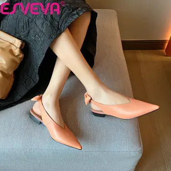 ESVEVA 2021 a Subliniat Deget de la picior Elegant Spate Curea Femei Pantofi de Vara din Piele Toc Pătrat Sandale Marimea 34-39