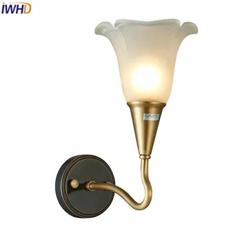 IWHD American Vintage Cupru Pur de Sticlă de Perete Sconces Noptiera LED Lampă de Perete Idei Simple Lumina de Perete, Corpuri de Iluminat Interior