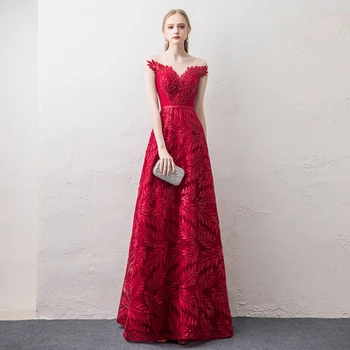 Mireasa toast îmbrăcăminte rochie de mireasa fusta căsătorie cuvânt umăr roșu secțiunea lung ușa din spate moda banchet rochie de seara pentru femei