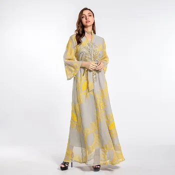 Musulman Abaya Broderie Maxi Rochie Paiete Hijab Cardigan Kimono Robă Lungă, Rochii Jubah Orientul Mijlociu Ramadan Eid Arabe Islamice
