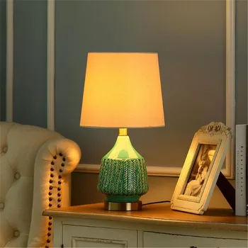 Nordic Modern, Simplu Verde/Alb Ceramic Pânză E27 Lampă de Masă pentru Nunta Living Dormitor Hotel Portelan Lumina 49cm 1681