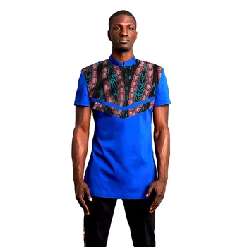 Nou Dezvoltat Barbati Maneca Scurta Camasi Mozaic Albastru Regal Bărbat Din Africa De Moda Stand Guler Topuri Personalizate