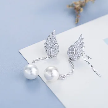 Noua Moda Aripi de îngeri Argint 925 Picătură Cercei Pentru Femeile Cu Perla de Înaltă Calitate Cubic Zirconia Cercei