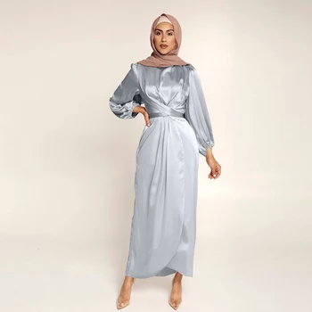 Satin Bandaj Abaya Dubai Turcia Hijab Rochie Musulman India Europene American Islam Haine Africane Rochii Pentru Femei Vestidos