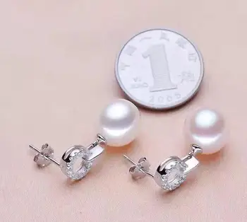 Transport gratuit de lux Nobil bijuterii Autentice pereche AAA++ 10mm sud-mare alb perla cercei