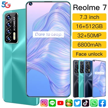 Versiune globală Reolme 7 Smartphone 16GB+512GB 7.3 Inch HD Ecran Smartphone 32MP+50MP Camera 6800mAh Android 11 Telefon Mobil
