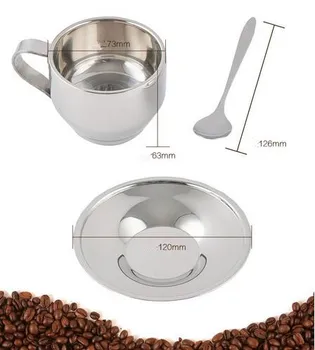 120ml de înaltă calitate din oțel inoxidabil ceașcă de cafea farfurie și lingură set din oțel inoxidabil cu perete dublu cana de cafea