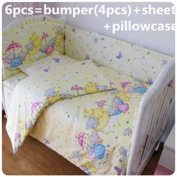 2017! 6PCS Copil Colorat Set lenjerie de Pat Pat Bara cama infantil Bumbac lenjerie de pat Pat (bare de protectie+foaie+de pernă)