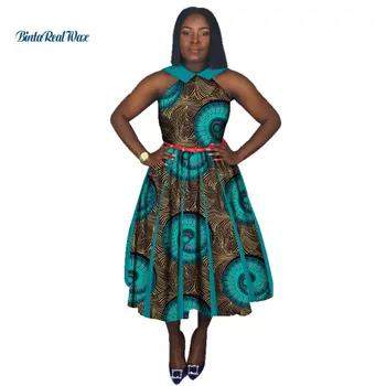 2019 Peter Pan Guler Lung Rochie a-line Bazin Riche din Africa de Imprimare Rochii pentru Femei Africane Tradiționale de Îmbrăcăminte Petrecere WY3007