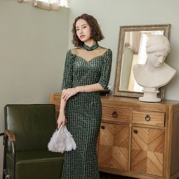 2021 CHCLT verde qipao rochii pentru femei plus dimensiune rochii de partid pentru femei 4xl 5xl 6xl