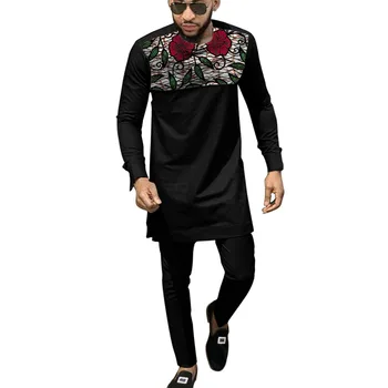 2021 Din Africa De Moda Camasi Barbati Patch Pantaloni Mozaic Topuri Seturi Personalizate De Sex Masculin Costume Negre, Pantaloni, Costume Pentru Petrecere