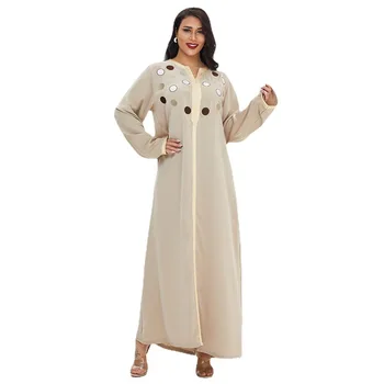 2021 Nou Musulman Primăvara și Toamna Casual Rochie Lunga Stil Liber Talie Cardigan din Bumbac Pur de Culoare Orientul Mijlociu Rochie Abayas