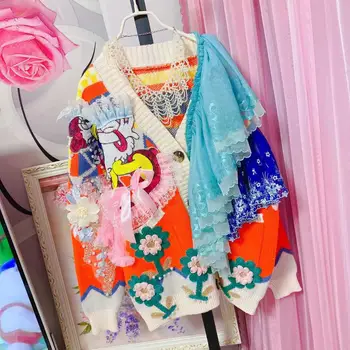 2021 Nou Toamna coreea Moda Dulce Pulover Cardigan Haina Femei Simple, Plasă de Cusut 3D Flori Crosetate Tricotate de Sus