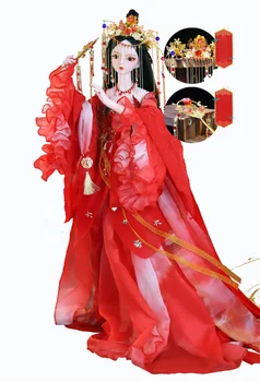 60CM 1/3 Vechi Costum Chinezesc Hanfu Papusa Roșu Zână Rochie de BJD Cu Haine Peruca de Colectie Figura Model de Jucarii Cadou Pentru Fata