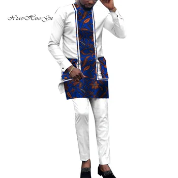 African Bărbați Îmbrăcăminte Set de 2 Piese Rochie de Cămăși și Pantaloni pentru Bărbați de Moda Dashiki Africane Rochii Haine Halat de Tinuta se Potriveste WYN1424