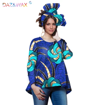 African Retro Floral Print Topuri pentru femei 2 pret topuri casual+văl maneca Lunga Ankara Stil 0 gât Bazin RicheV2122002