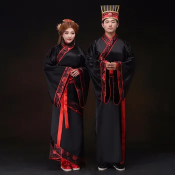 Antic Chinez Standard Tradiționale de Nunta Mireasa si Mirele Negru Rosu Set Costum Tang Song Dinastiei Ming Costum Printesa Hanfu