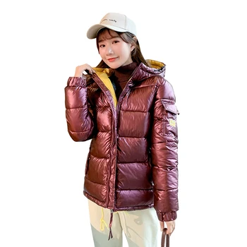 Argint în Jos Jacheta de Bumbac haină Scurtă de Femei coreene noi de iarna Subțire gros cu glugă sacou feminin Parker jos bumbac jachete maree