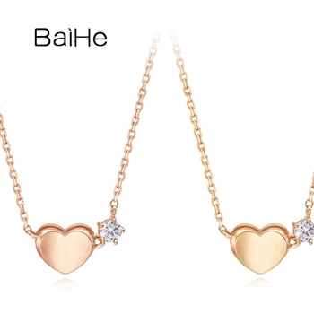 BAIHE Solid 18K Alb/Galben/Aur roz 0.10 ct Diamante Naturale Bijuterii Fine de Logodna Nunta Trendy Inima Coliere бижутерия