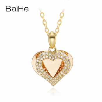 BAIHE Solid Galben 18K Aur a Crescut cu 0,29 ct H/SI Rotunde de Diamant Natural Femeile Nunta Bijuterii Fine Frumos în formă de inimă Coliere