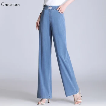 Blugi Femei Pantaloni Femei, Plus Dimensiune Îmbrăcăminte De Toamnă De Primăvară Albastru Largi Picior Pantaloni Pentru Femei De Moda De Talie Elastic Mama Blugi