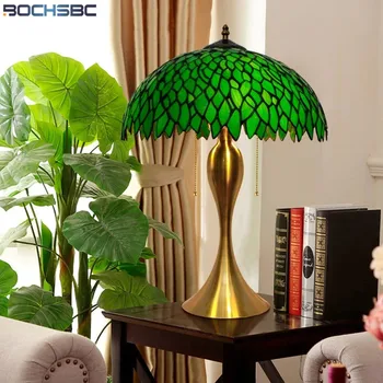 BOCHSBC Jad Verde Vitralii Lampă de Masă Stereoscopic Abajur lampa de Birou Acasă de Iluminat Decorative, Artizanat Arte Clasice