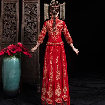 Broderii Vintage Phoenix Mireasa Costum Tradițional Chinezesc Clasic de Rochie de Mireasa Cheongsam China Qipao костюм для восточных