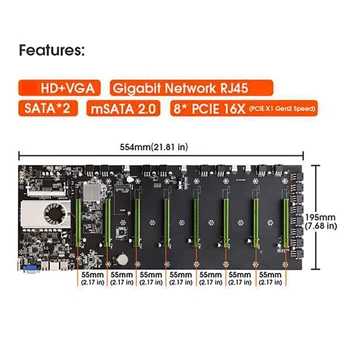 BTC-D37 Miner Placa de baza cu CPU Grup de 8 GPU Sloturi DDR3 4G RAM 128G MSATA SSD Miner Placa de baza Stabilite pentru BTC Mining