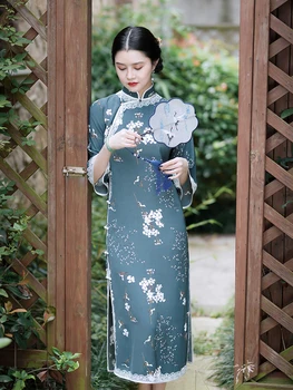 Cheongsam stil tineri 2021 nou stil de primavara Republica China a vechi Shanghai plat taie mare maneca rochie retro
