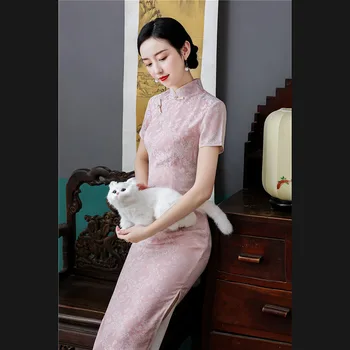Chineză Rochie Roz De Dimensiuni Mari Qipao Rochii De Seara Jacquard Cosplay Cheongsam Cheongsams China Stil De Costume Tradiționale Rochie
