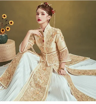 Chineză Tradițională Gold Dragon Phoenix Mireasa Nunta Rochie de Banchet Bărbați Femei Cuplu de Epocă în Stil Oriental китайская одежда