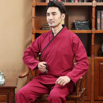 Chineză Tradițională În Stil Bărbați Lenjerie Topuri Cu Maneci Lungi Pantaloni Tang Costum De Tai Chi Kung Fu Vechi Hanfu Jachete Paltoane Pantaloni Seturi