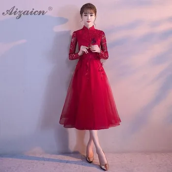 De Vara Noi Femeile Tradițională Chineză Rochie De Mireasa Qipao Roșu Stil Oriental Mult Cheongsam Moderne Femme Chinoise Rochie De Seara