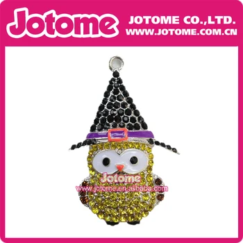 De Vânzare la cald Halloween stras email de desene animate pălărie bufniță pasăre farmecul colier pandantiv bijuterii