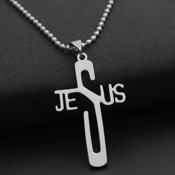 Din Oțel inoxidabil limba engleză Scrisoare de Cruce alfabet de Vânzare Fierbinte Personalitatea lui isus ISUS Cruce Religie Norocos Amuleta Colier bijuterii