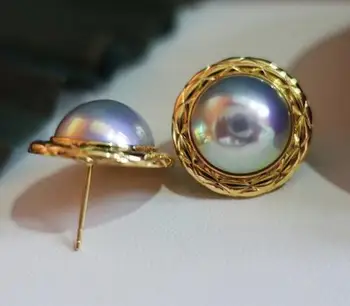 En-gros de 13-14mm pearl shell Aur de 14k injecție 925 Tremella ac cercei Bijuterii
