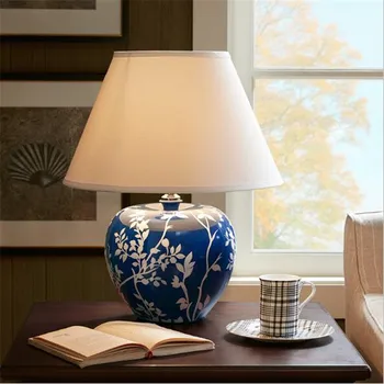 Epocă Clasică Țară Albastru Ceramice Pânză Led E27 Lampă de Masă pentru sufragerie, Dormitor, Noptiera Studiu Deco H 51cm 1664