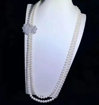Femei moda bijuterii micro zircon incrustate accesorii 75-80cm 7-8mm alb de apă dulce pearl colier lanț pulover