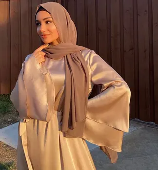 Femeile Musulmane Abaya Moda Rochie De Satin Rochii Hijab Mult Flare Mâneci Dubai Turcia Islamică Modest Rochii Caftan De Partid Eid