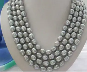 Frumos 4row 11-12 mm tahitian gri argintiu colier de perle 18-22inch